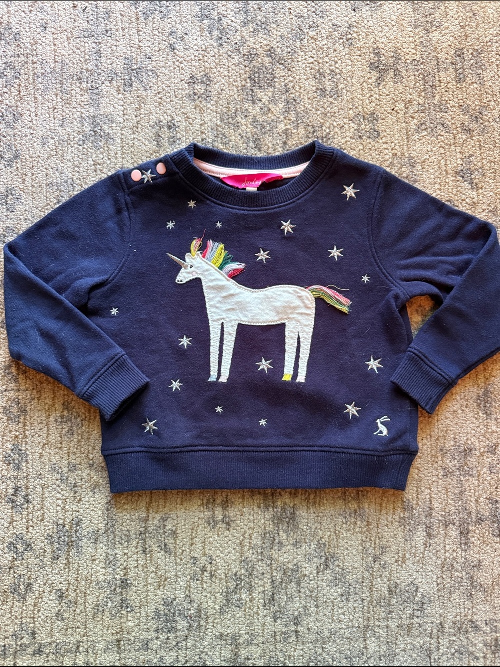 Joules Navy Unicorn Sweatshirt with Rainbow Mane